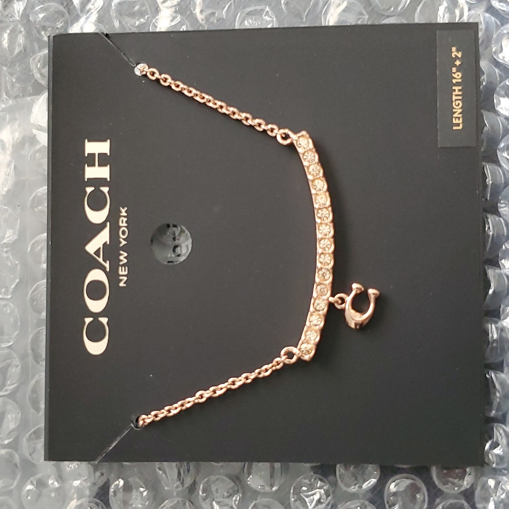 Coach Rose Gold Bar C Charm Necklace NWT - Picture 3 of 5